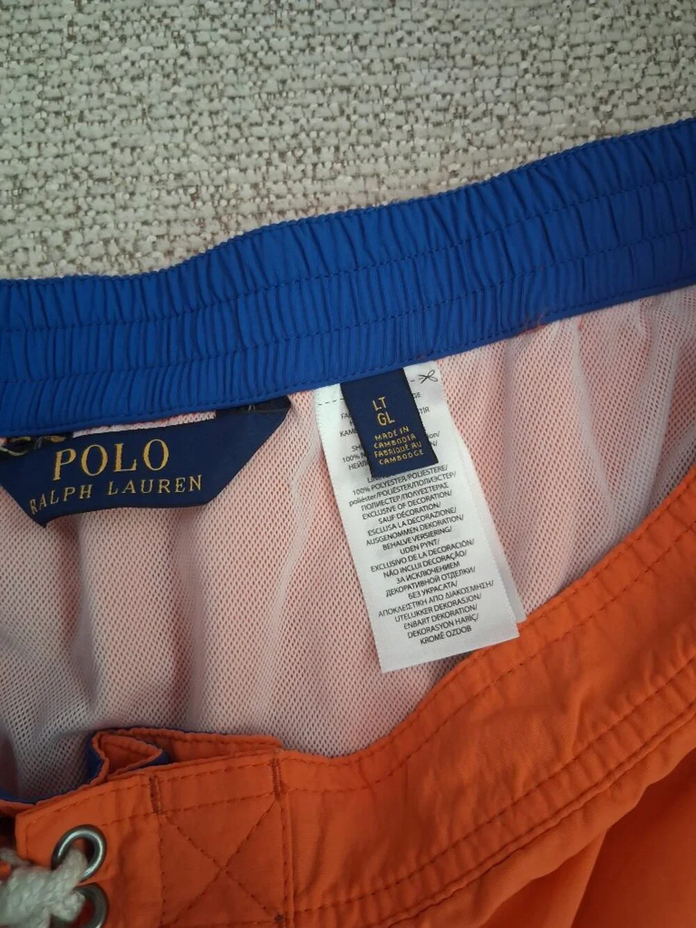 Polo by Ralph Lauren Orange Swim Trunks with Blue Waistband Detail
